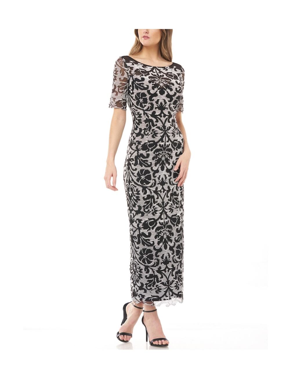 JS Collections Black and White Evening Gown Embroidered Lace Formal Dress Size 4